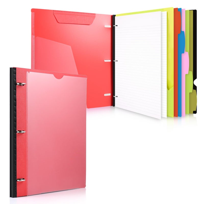 WOT I 1-Pack Telescoping 3 Ring Binder Notebook - Customizable Cover, 5 Dividers & Pocket Folder in One Slim Organizer (60 Sheets Included), Red - Image 1